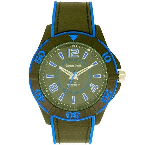 Charles Delon Casual Style Black/Blue Watch - Picture 1 of 3